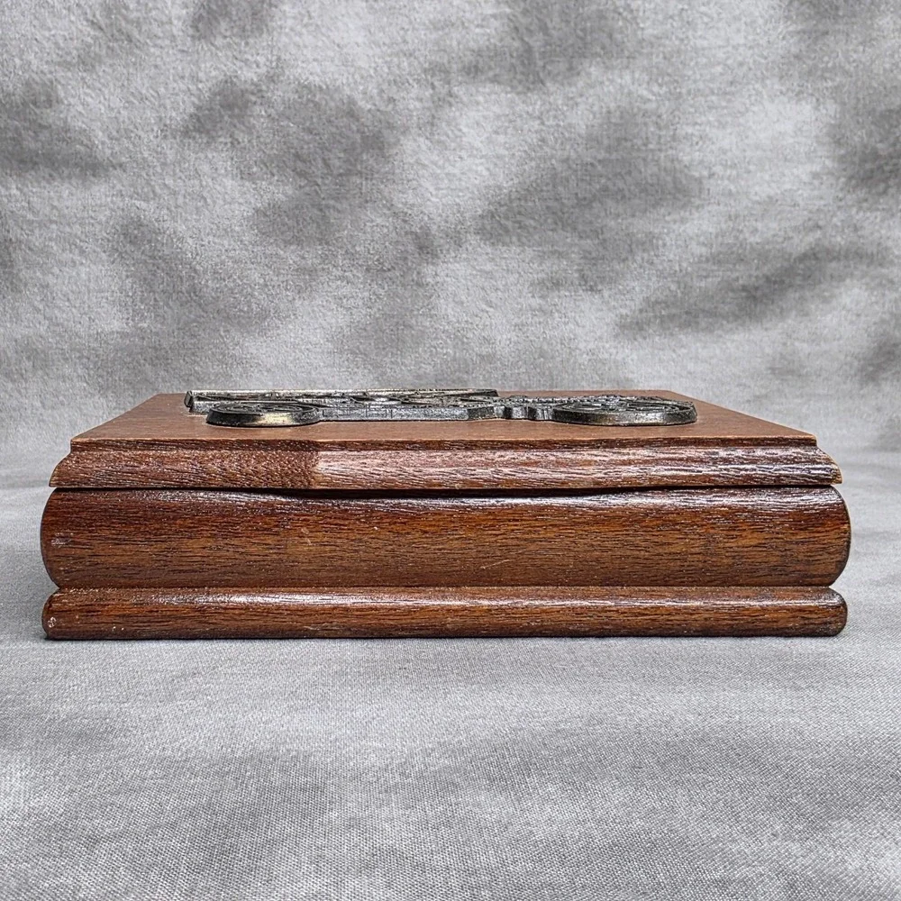 W.A Stratford Playing Card Wooden Box Vintage w/Raised Brass Classic Car